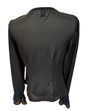 Princess Polly Black Sheer Tie Front Ruffle Blouse Long Sleeve 6 S thumbnail 5
