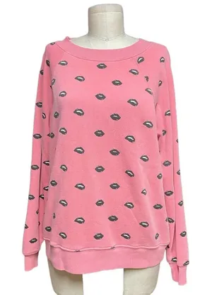 Wildfox Lip‎ Service Sweatshirt Pigment Red Pink Black Size XS thumbnail 1