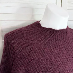 Dip Open Crew Neck Ribbed‎ Knit Wool Blend Sweater Burgundy Red Large thumbnail 5