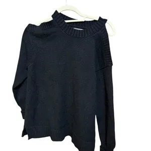By Anthropologie Off-the-Shoulder Black Sweater Cozy‎ Knit Minimalist Sz S thumbnail 6