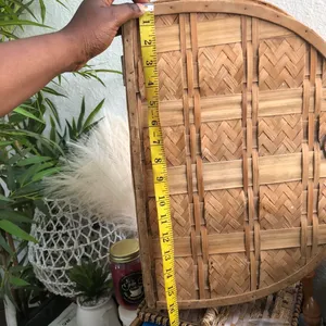 Large Vintage Gingham plaid wooden wicker woven picnic basket handbag duffle suitcase carryon leather handles #cottagecore #fairy #boho #indie thumbnail 5
