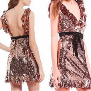 NWT Free People Sequin Siren Mini Dress Velvet Tie SZ-2 All Over Sequins thumbnail 5