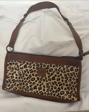 Real leather STS Ranchwear Brown Leather Shoulder Bag with Leopard Panel thumbnail 1