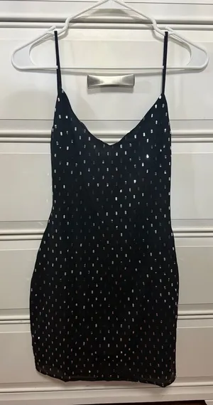 Salty Black Mini Slip Dress with Silver Accents thumbnail 1