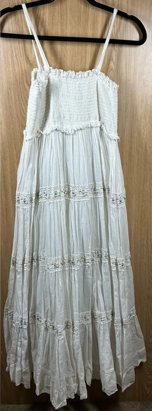 Source Unknown Bohemian Size S Smocked Bodice Lace W/Bead Embellishment Layered Maxi Dress thumbnail 1