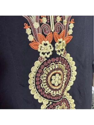 Vintage Kaftan dress black gold embroidery cotton hippie boho whimsigoth sz M L thumbnail 6