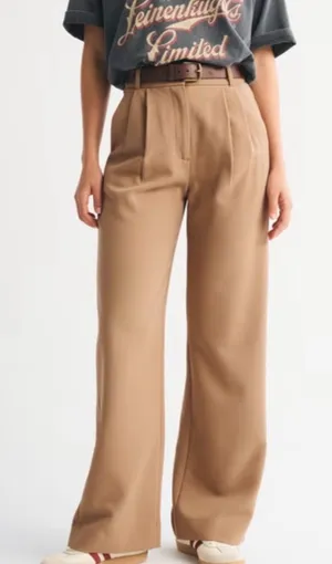 Abercrombie & Fitch High-Waist Wide Leg Pants in Camel Brown thumbnail 1