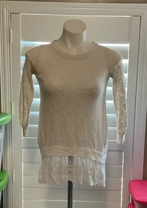 a.n.a Cream Lace Hem Sweater Top thumbnail 1