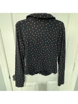 Maeve Anthropologie Ruched Button Front Top XL Black Tan Polka Dot Stretch thumbnail 5