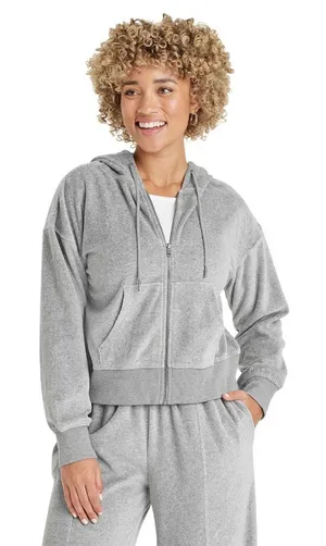 NWT Universal Thread Leisure Studio Velour Hoodie Sweatshirt 92090310 Gray XL thumbnail 1