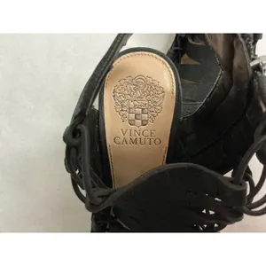 Vince Camuto Womens 9W Black Strappy Lace Up Cage Sandals Cone Heel Side Zip thumbnail 9