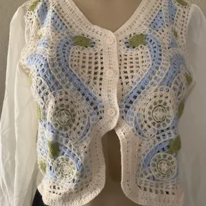 Mexican Crochet Floral Cardigan Women Size S Green Balloon Sleeve Boho NWOT thumbnail 4