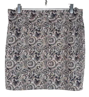 Free People Grey Paisley Stretch Mini Skirt Womens L Boho Fall Casual Pull On thumbnail 1