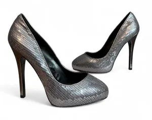 ALDO Silver Sequin Platform Pumps Size 39 / US 8 Sparkly Party Heels thumbnail 1