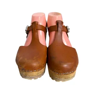Lotta's from Stockholm Leather Wood Chunky Heel Mary Jane Clogs EU 37 US 6.5 thumbnail 3