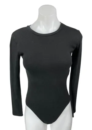Zara Women's Black Long Sleeve Crew Neck Stretch T Shirt Bodysuit Top Size M thumbnail 1