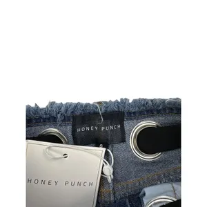 Honey Punch - Eyelet Belted Mini Skirt in Blue & Black thumbnail 2
