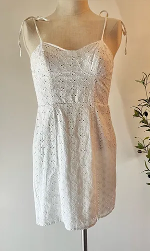 Aeropostale White Eyelet Tie-Shoulder Mini Sundress thumbnail 1