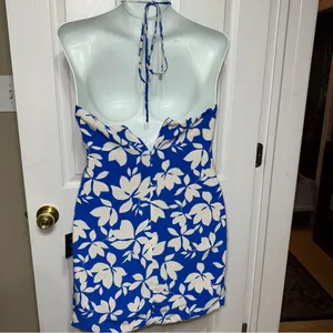LULUS Show Off Time Blue Floral Print Ruched Halter Bodycon Dress Size XL NWT thumbnail 3