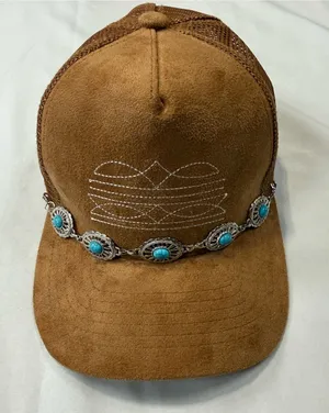 Brown Suede-Look Women’s Baseball Cap with Turquoise Concho Chain thumbnail 1