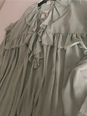NWT H&M Mint Green Ruffled Boho Chiffon Blouse Top - XL thumbnail 4