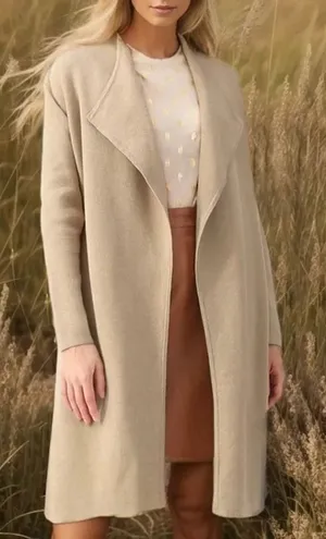 Akira Buttonless Tan Open Front Trench Coat Women’s Medium thumbnail 1
