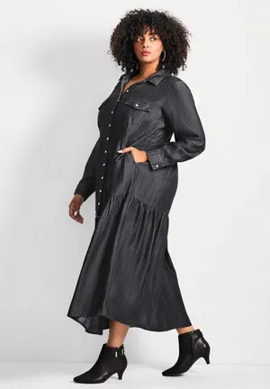 Avenue Women's Plus Size Denim Tiered Shirtdress New 16 thumbnail 2