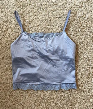 Aerie Blue Satin Like Lace Tank thumbnail 1