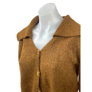 Commense Womens Brown Knit Long Sleeve Button Down Crop Cardigan Sweater Top S thumbnail 2