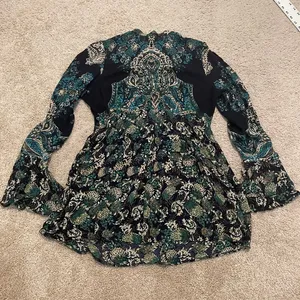 Free People XS Lady Luck floral paisley bell sleeve tunic dress TLS1 3479 thumbnail 9