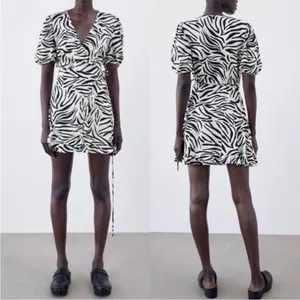 ZARA Wrap‎ Dress Animal Zebra Print Black & White xs thumbnail 2