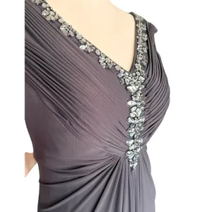Alex Evenings Woman‎ Gray Embellished Ruched Gown Dress 14W Formal Wedding Guest thumbnail 2