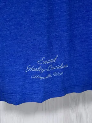 HARLEY DAVIDSON Vintage Royal Blue Heather Graphic T-Shirt | Red Spellout Logo thumbnail 7