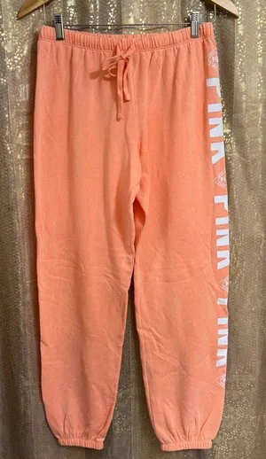 PINK Victorias Secret Orangey Peach Fleece Jogger Sweatpants Medium thumbnail 1