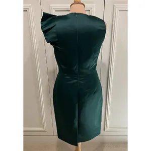Zara Women's Hunter Green Satin Sheath Dress Size Medium Ruffle Cocktail Holiday thumbnail 4