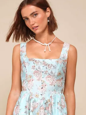 LULU’S Darling Adoration Light Blue Floral Midi Dress With Pockets thumbnail 4