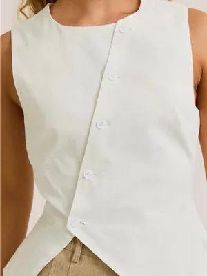 Anthropologie NWT Le Lis Luana Asymmetrical Cotton Minimalistic Neutral Top size xs thumbnail 2