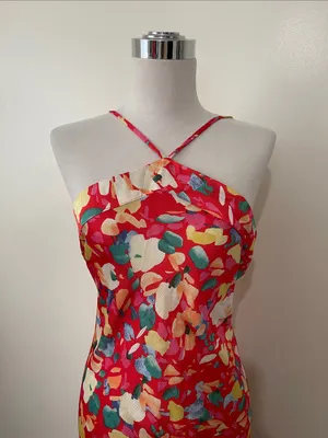 BCBGeneration Red Floral Cross-Strap halter Maxi Dress thumbnail 2
