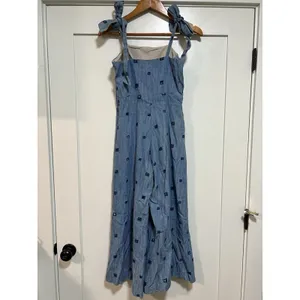 Hunter Bell Alex Denim Wide Leg Crop Jumpsuit Tie Straps With Side Zip‎ Size 0 thumbnail 7