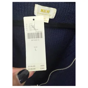 Maeve by Anthropologie Size Large Navy Blue Quarter-Zip Sweater Tee NWT thumbnail 11
