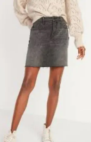 Hot old navy stone washed black denim jean skirt Classic pockets sz 12 thumbnail 1