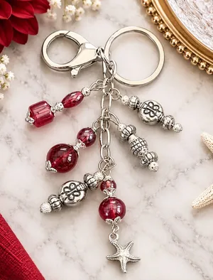 NEW One-of-a-Kind Crimson Tide Starfish Handmade Bag Charm Keychain (#15) thumbnail 1