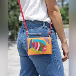 So Cute Handmade Mexican Leather Fish/Appliqué Crossbody Wallet thumbnail 2