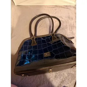 Dooney & Bourke Womens Satchel Med Navy Patent Leather Croc Embossed Dome Bag thumbnail 4