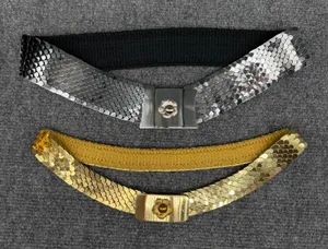 VTG Elastic Metal Scale Belts Gold Tone Silver Tone thumbnail 1