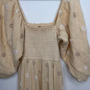 Free People Dahlia Embroidered Maxi Dress Sand Gauzy Smocked Size Small Cotton thumbnail 5