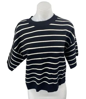 Abercrombie & Fitch Black White Striped Short Sleeve Crew Neck Sweater Top Sz M thumbnail 1