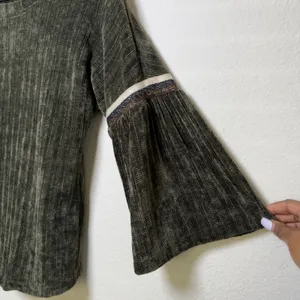 THML Women Chenile Knit‎ Sweater XS Green Boho Western Ribbed Bell Sleeve Preppy thumbnail 5