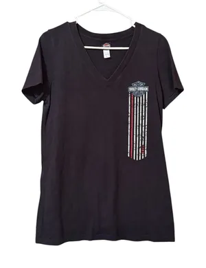Harley Davidson Motorcycles Women’s V-Neck Size Large Waukon Iowa T‎ Shirt thumbnail 1