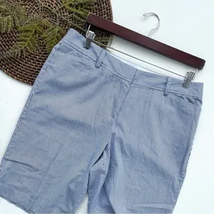 Talbots Womens Perfect Shorts Blue White Stripe Long Cotton Blend Size 10 thumbnail 1